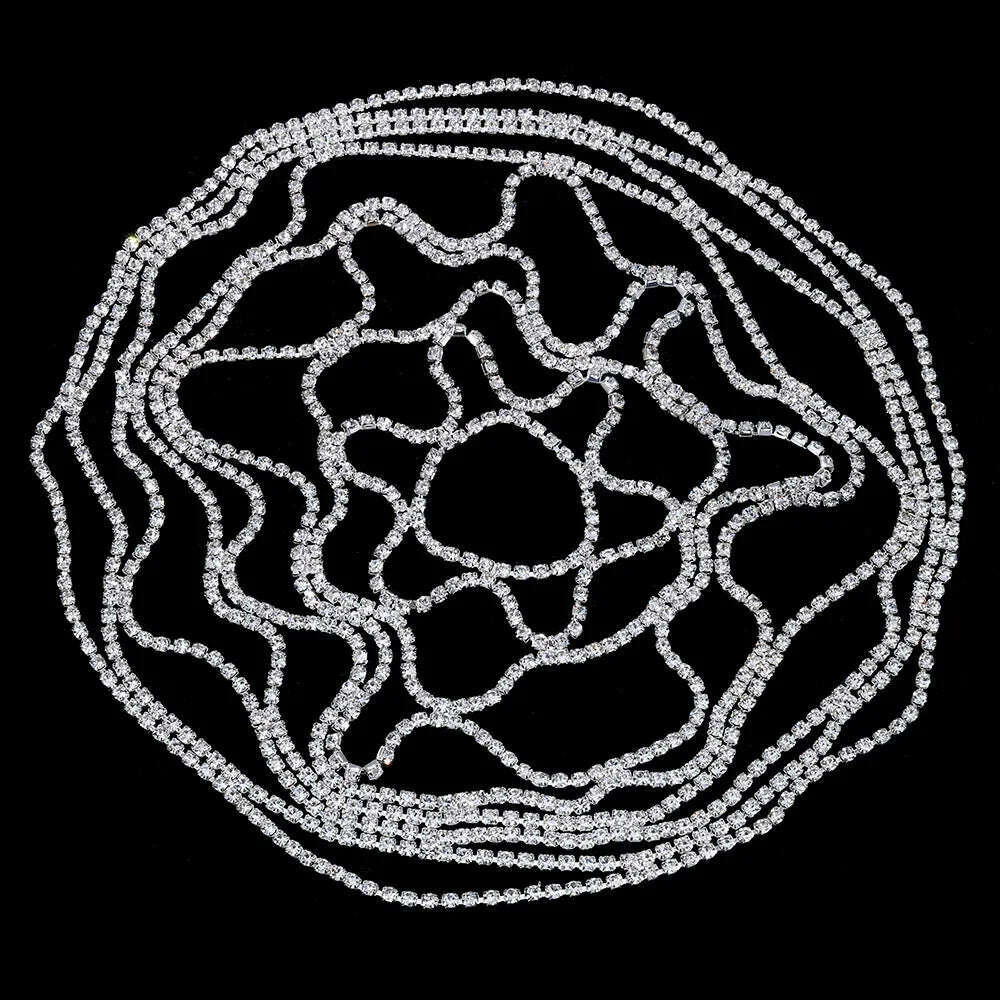 KIMLUD, 2023 Hollow Rhinestone Mesh Headpiece Wedding Head Chain Jewelry for Women Luxury Crystal Headband Head Cap Hat Hair Accessories, SILVER PLATED, KIMLUD APPAREL - Womens Clothes