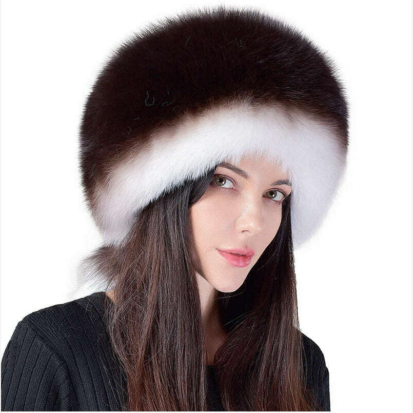 KIMLUD, 2023 Hot Sale Winter Women Fox Fur Hat Fluffy Soviet Female Outdoor Warm Cap Snow Fur Hats 5 tails Real Fox Fur Cold Bomber Hats, KIMLUD Womens Clothes