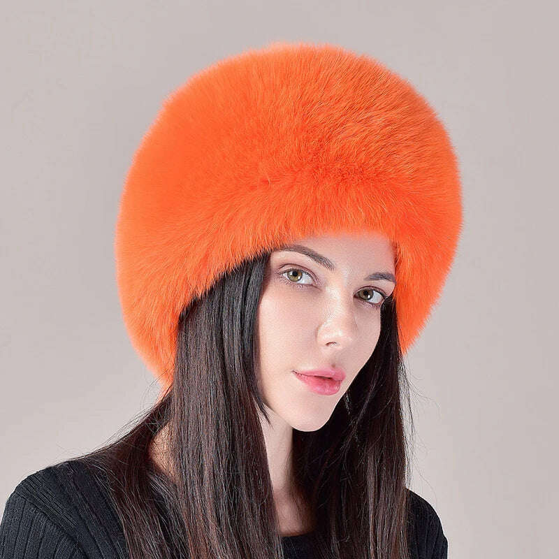 2023 Hot Sale Winter Women Fox Fur Hat Fluffy Soviet Female Outdoor Warm Cap Snow Fur Hats 5 tails Real Fox Fur Cold Bomber Hats, orange / Suitable everyone, KIMLUD Women's Clothes