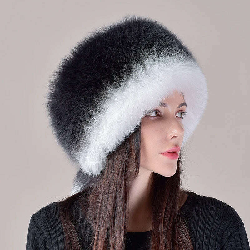2023 Hot Sale Winter Women Fox Fur Hat Fluffy Soviet Female Outdoor Warm Cap Snow Fur Hats 5 tails Real Fox Fur Cold Bomber Hats, color 2 / Suitable everyone, KIMLUD Women's Clothes