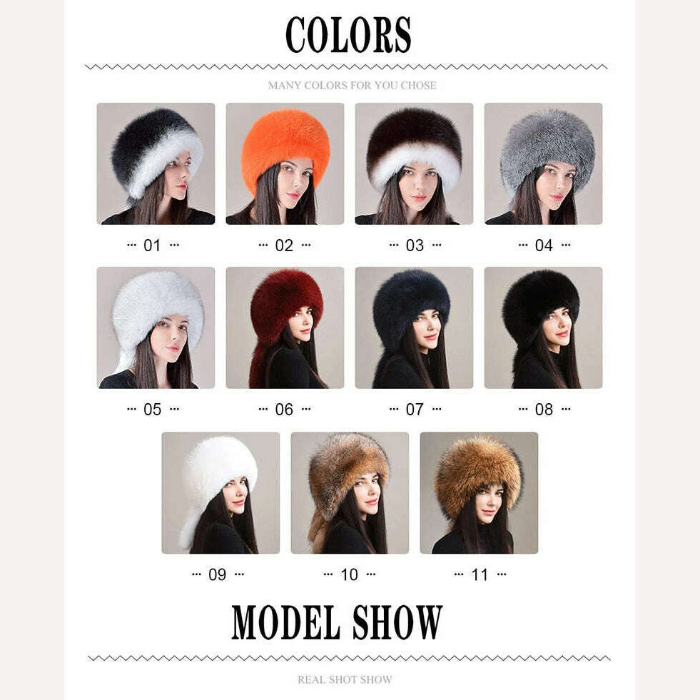 KIMLUD, 2023 Hot Sale Winter Women Fox Fur Hat Fluffy Soviet Female Outdoor Warm Cap Snow Fur Hats 5 tails Real Fox Fur Cold Bomber Hats, KIMLUD Womens Clothes