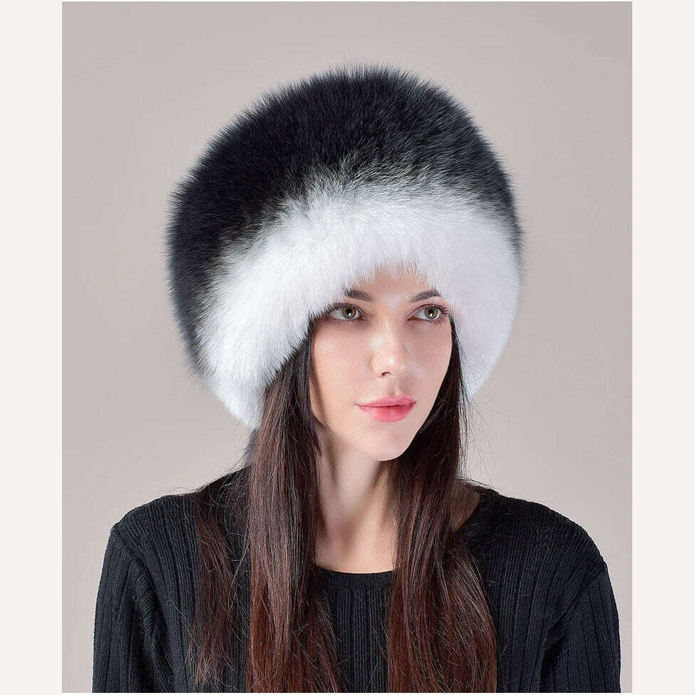2023 Hot Sale Winter Women Fox Fur Hat Fluffy Soviet Female Outdoor Warm Cap Snow Fur Hats 5 tails Real Fox Fur Cold Bomber Hats, KIMLUD Women's Clothes