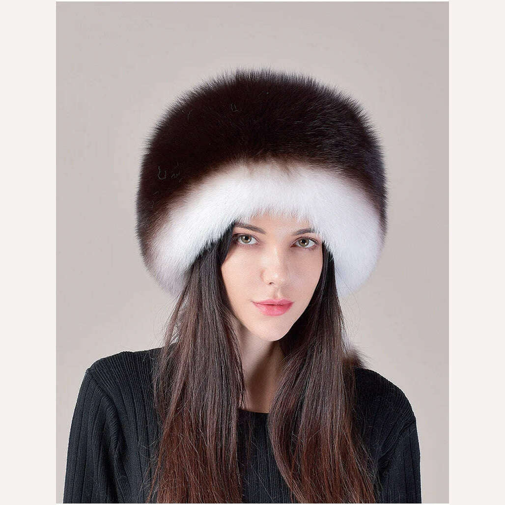 KIMLUD, 2023 Hot Sale Winter Women Fox Fur Hat Fluffy Soviet Female Outdoor Warm Cap Snow Fur Hats 5 tails Real Fox Fur Cold Bomber Hats, KIMLUD Womens Clothes