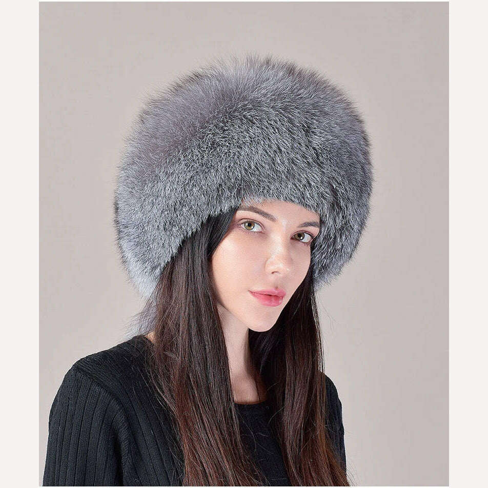 KIMLUD, 2023 Hot Sale Winter Women Fox Fur Hat Fluffy Soviet Female Outdoor Warm Cap Snow Fur Hats 5 tails Real Fox Fur Cold Bomber Hats, KIMLUD Womens Clothes