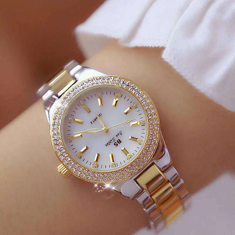 KIMLUD, 2023 Ladies Wrist Watches Dress Gold Watch Women Crystal Diamond Watches Stainless Steel Silver Clock Women Montre Femme 2022, KIMLUD Women's Clothes