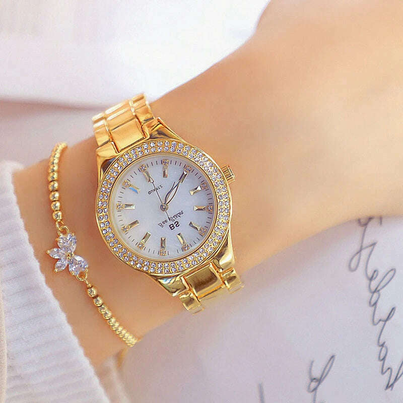 KIMLUD, 2023 Ladies Wrist Watches Dress Gold Watch Women Crystal Diamond Watches Stainless Steel Silver Clock Women Montre Femme 2022, KIMLUD Womens Clothes