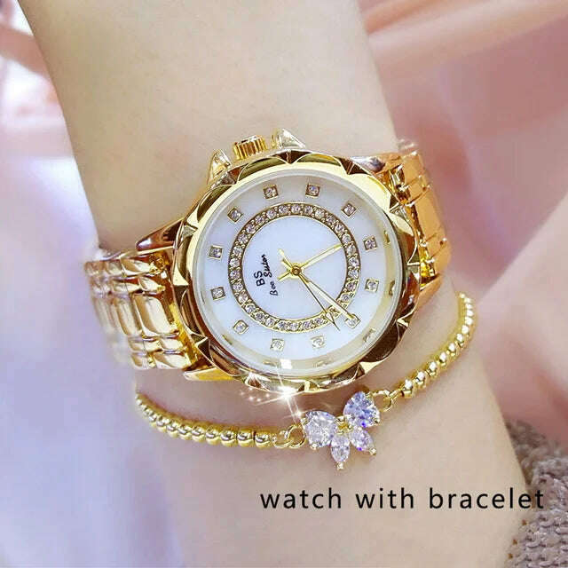 KIMLUD, 2023 Ladies Wrist Watches Dress Gold Watch Women Crystal Diamond Watches Stainless Steel Silver Clock Women Montre Femme 2022, 1506-gold bracelet / CHINA, KIMLUD Womens Clothes