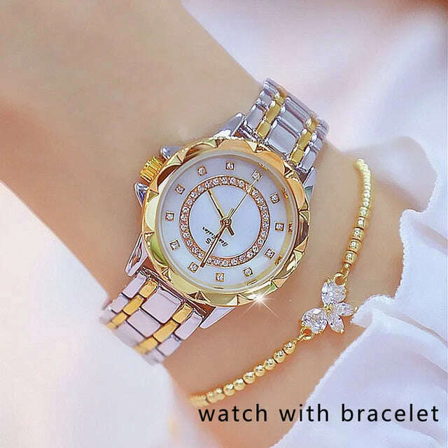 KIMLUD, 2023 Ladies Wrist Watches Dress Gold Watch Women Crystal Diamond Watches Stainless Steel Silver Clock Women Montre Femme 2022, 1506-sil gd bracelet / CHINA, KIMLUD Womens Clothes