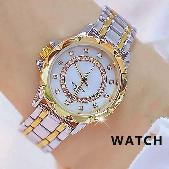 KIMLUD, 2023 Ladies Wrist Watches Dress Gold Watch Women Crystal Diamond Watches Stainless Steel Silver Clock Women Montre Femme 2022, 1506-silver gold / CHINA, KIMLUD Womens Clothes