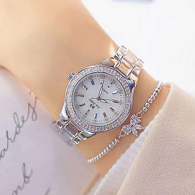 KIMLUD, 2023 Ladies Wrist Watches Dress Gold Watch Women Crystal Diamond Watches Stainless Steel Silver Clock Women Montre Femme 2022, silver  1 bracelet / CHINA, KIMLUD Womens Clothes