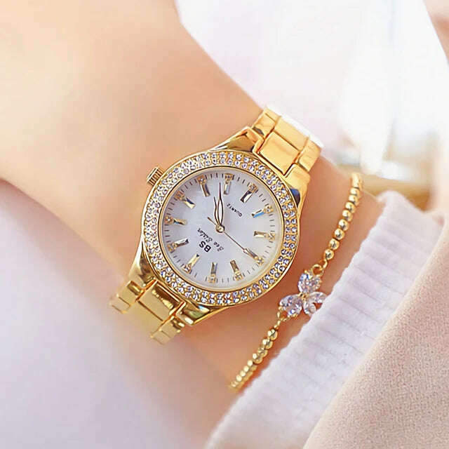 KIMLUD, 2023 Ladies Wrist Watches Dress Gold Watch Women Crystal Diamond Watches Stainless Steel Silver Clock Women Montre Femme 2022, gold  1 bracelet / CHINA, KIMLUD Womens Clothes