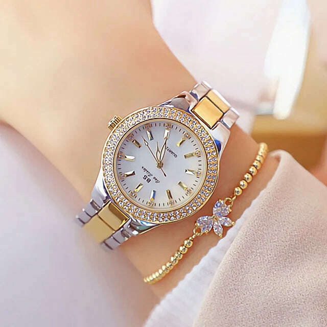 KIMLUD, 2023 Ladies Wrist Watches Dress Gold Watch Women Crystal Diamond Watches Stainless Steel Silver Clock Women Montre Femme 2022, gd slv  1 bracelet / CHINA, KIMLUD Womens Clothes