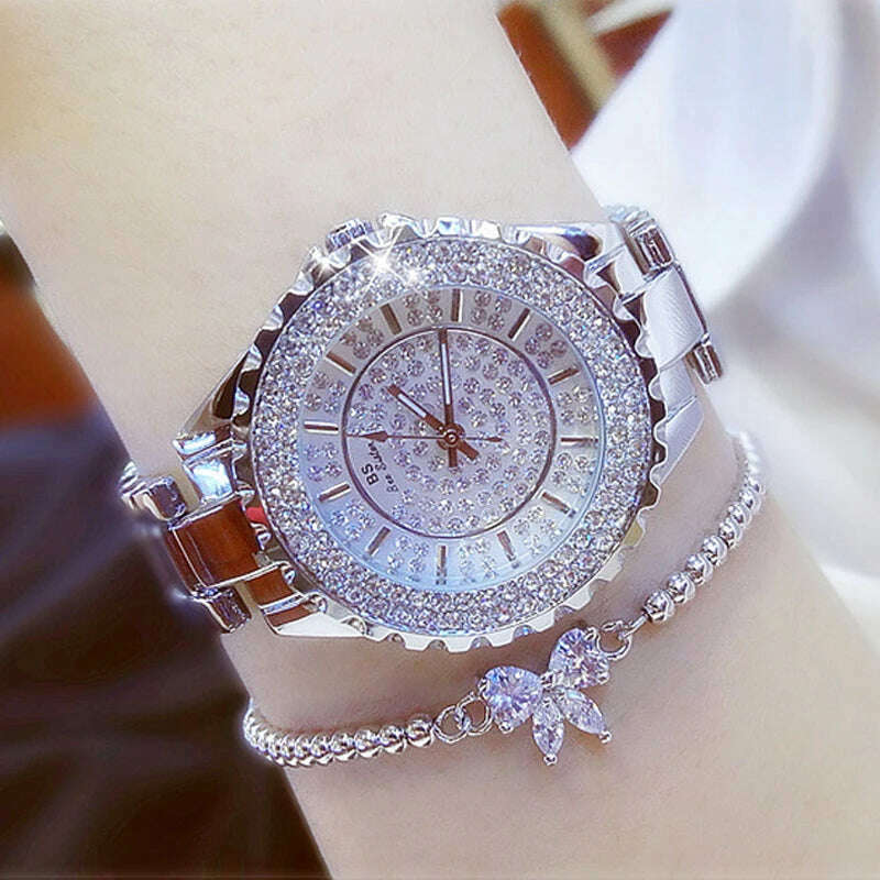KIMLUD, 2023 Ladies Wrist Watches Dress Gold Watch Women Crystal Diamond Watches Stainless Steel Silver Clock Women Montre Femme 2022, 0280-silver bracelet / CHINA, KIMLUD Womens Clothes