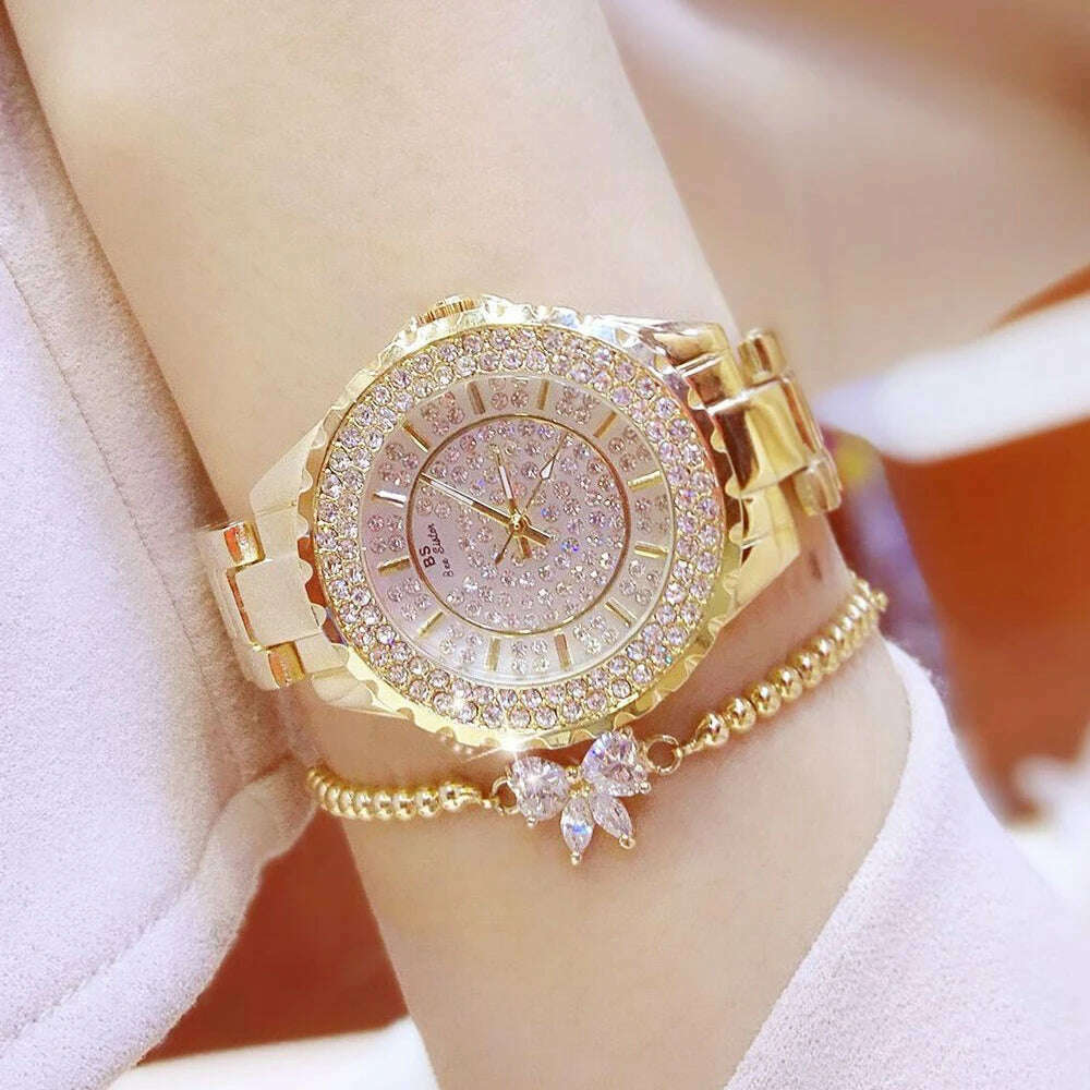 KIMLUD, 2023 Ladies Wrist Watches Dress Gold Watch Women Crystal Diamond Watches Stainless Steel Silver Clock Women Montre Femme 2022, 0280-gold bracelet / CHINA, KIMLUD Womens Clothes