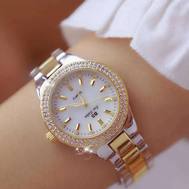 KIMLUD, 2023 Ladies Wrist Watches Dress Gold Watch Women Crystal Diamond Watches Stainless Steel Silver Clock Women Montre Femme 2022, gold silver / CHINA, KIMLUD Womens Clothes