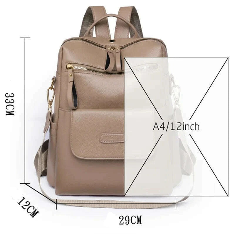 KIMLUD, 2023 Leather Backpack Women Solid Color Fashion Trend Casual Large Capacity Ladies Travel Bag School Backpack for Teenage Girls, KIMLUD Women's Clothes