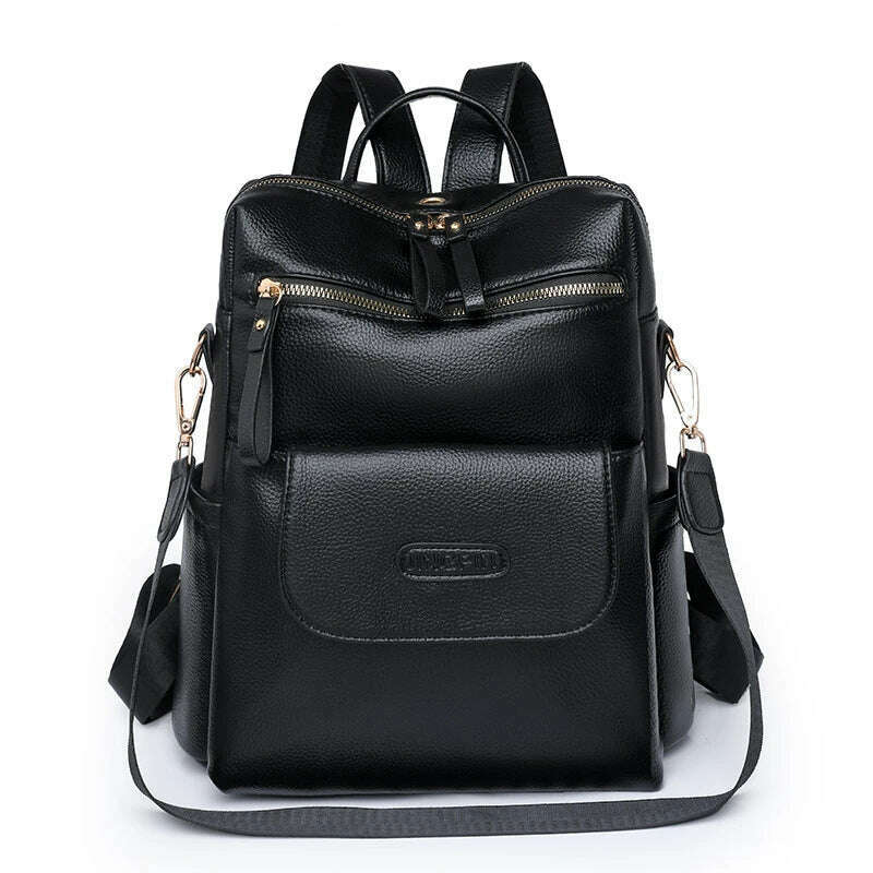 KIMLUD, 2023 Leather Backpack Women Solid Color Fashion Trend Casual Large Capacity Ladies Travel Bag School Backpack for Teenage Girls, black, KIMLUD Women's Clothes
