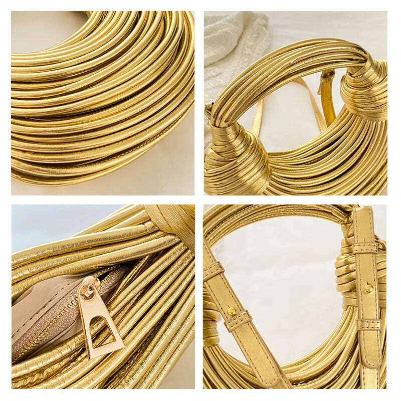 KIMLUD, 2023 Line Bundle Clutch Bags Gold Luxury Bread Knotted High Quality Senior Hobos for Female Women Handbag and Purse Shoulder Bag, KIMLUD Women's Clothes