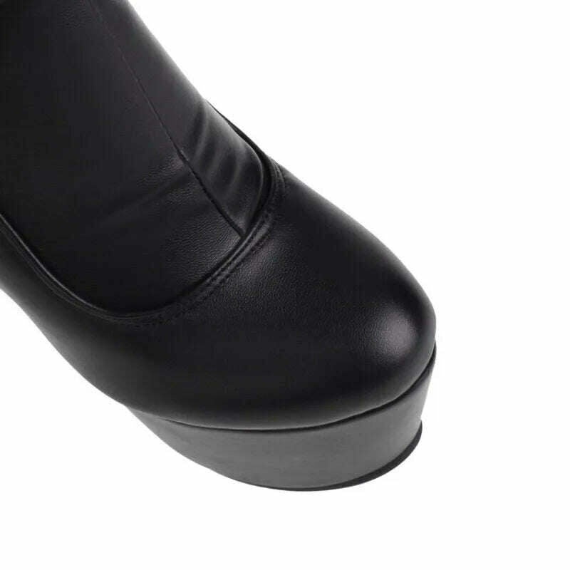 KIMLUD, 2023 Matte Black Side Zipper Over Knee Boots 35-46 Waterproof Platform Round Head Steel Pipe Dance Boots 17cm Thick Heel Boots, KIMLUD Womens Clothes