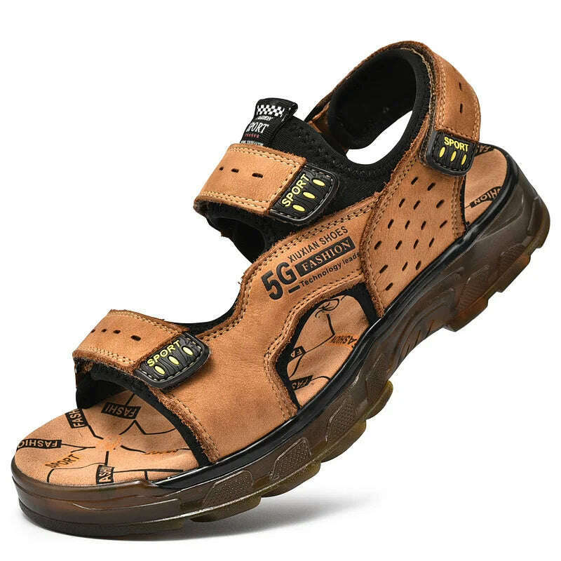 2023 Men Sandals Leather Men Summer Shoes Man Casual Comfortable Barefoot Sandals Men Pentoufle Homme Summer Sandals Men, KIMLUD Women's Clothes