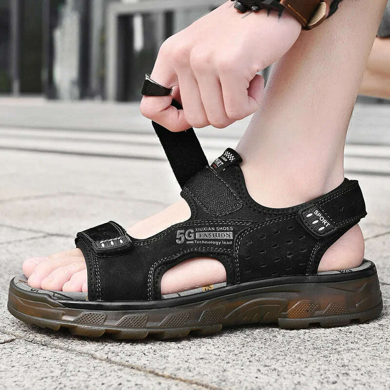 KIMLUD, 2023 Men Sandals Leather Men Summer Shoes Man Casual Comfortable Barefoot Sandals Men Pentoufle Homme Summer Sandals Men, KIMLUD Womens Clothes