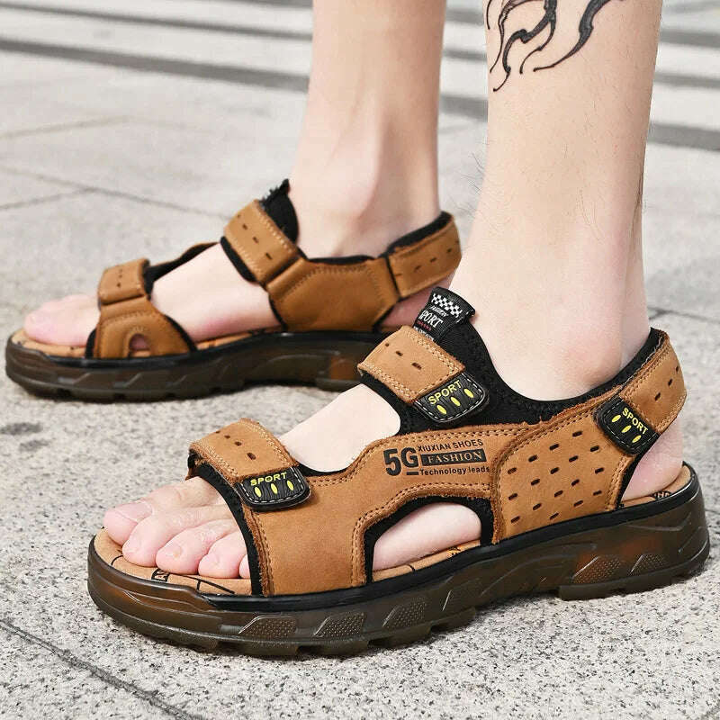 2023 Men Sandals Leather Men Summer Shoes Man Casual Comfortable Barefoot Sandals Men Pentoufle Homme Summer Sandals Men - KIMLUD