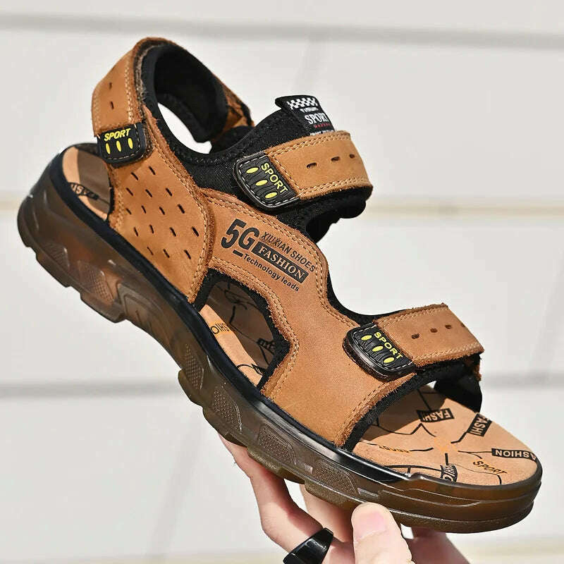 2023 Men Sandals Leather Men Summer Shoes Man Casual Comfortable Barefoot Sandals Men Pentoufle Homme Summer Sandals Men - KIMLUD