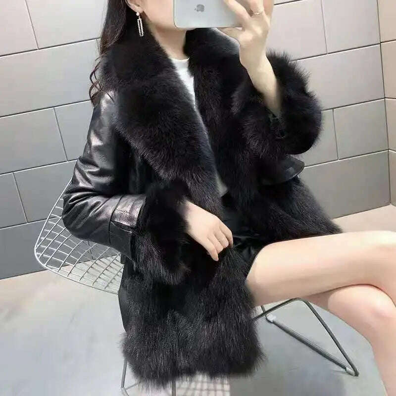 KIMLUD, 2023 Natural fox fur coat women's genuine sheepskin leather jacket Winter Coat Women, Black / S, KIMLUD Womens Clothes