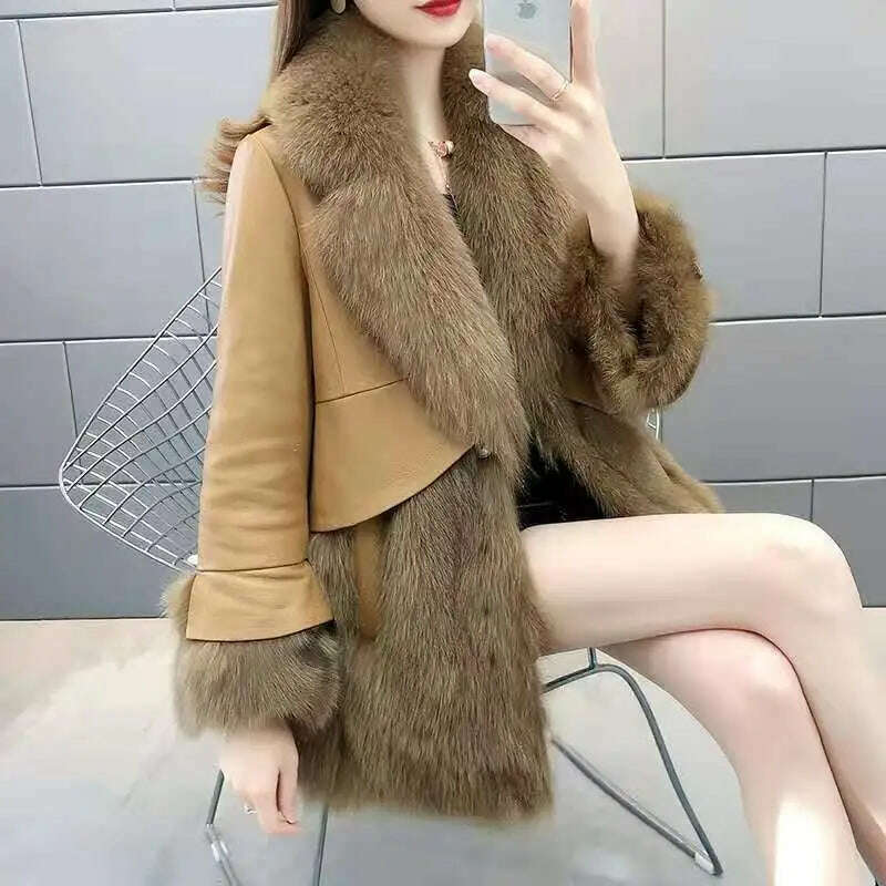 KIMLUD, 2023 Natural fox fur coat women's genuine sheepskin leather jacket Winter Coat Women, Khaki / S, KIMLUD Women's Clothes