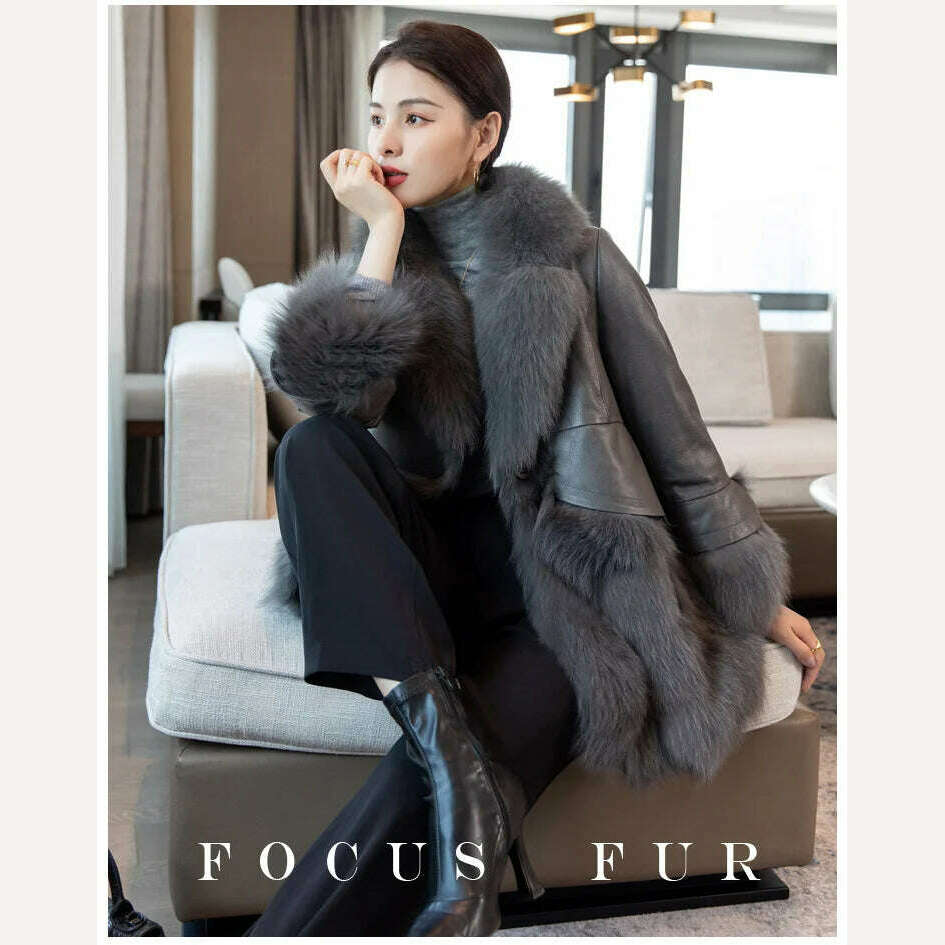 KIMLUD, 2023 Natural fox fur coat women's genuine sheepskin leather jacket Winter Coat Women, KIMLUD Women's Clothes