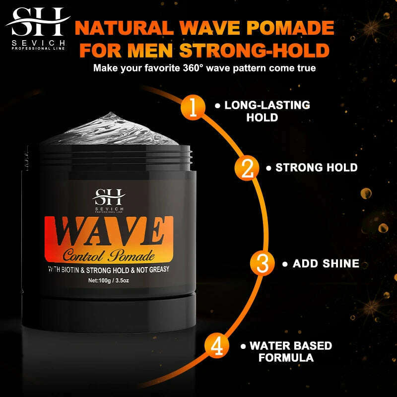2023 Natural Wave Control Pomade for Black Men Strong Hold 360 Waves Layered Style Clay Wavy Grease Builder for Hair Silky Shine - KIMLUD