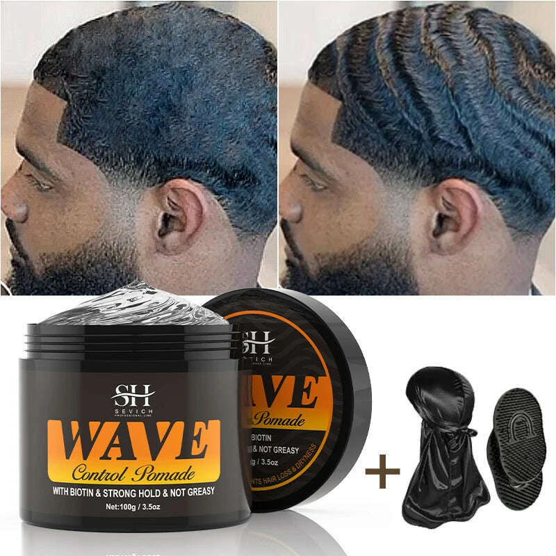 2023 Natural Wave Control Pomade for Black Men Strong Hold 360 Waves Layered Style Clay Wavy Grease Builder for Hair Silky Shine - KIMLUD