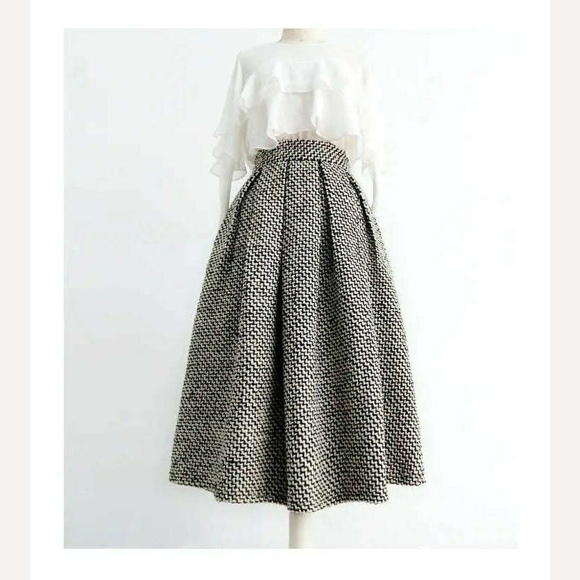 KIMLUD, 2023 New Autumn and Winter Fashion Thousand Bird Checker Half Skirt Temperament Commuter Women's High Waist Poached Skirt, KIMLUD Women's Clothes