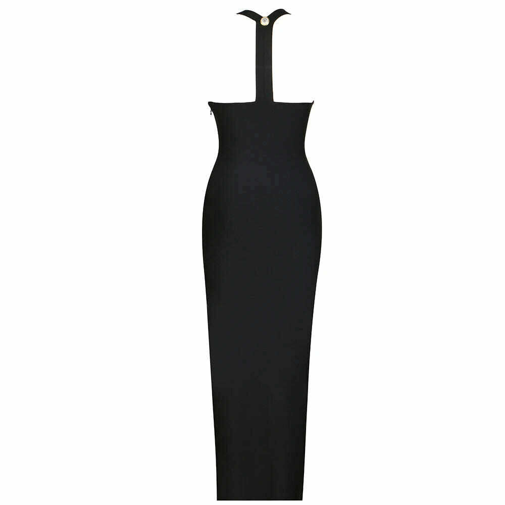 KIMLUD, 2023 New black Color Sleeveless Sexy  long Dress Rayon Bandage Elegant Evening Party Dress Hot Sale, KIMLUD Women's Clothes