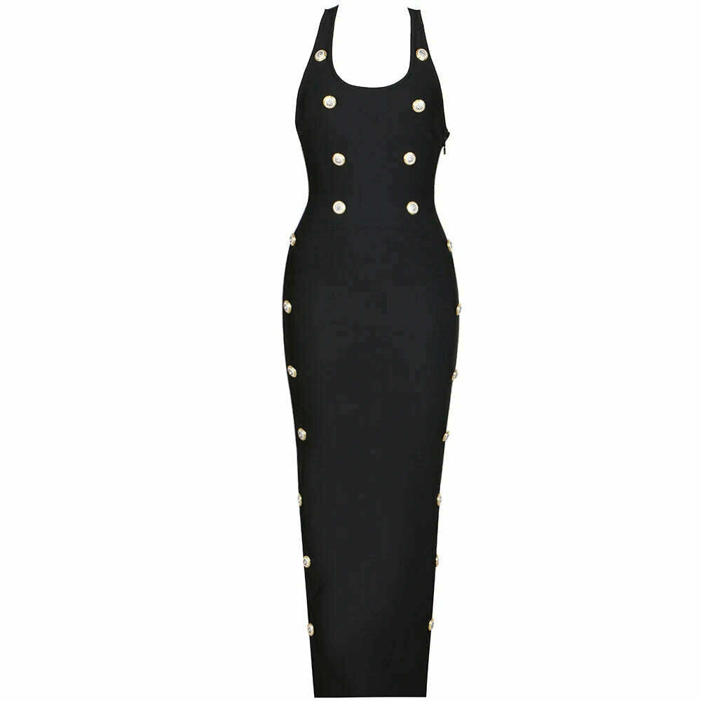 KIMLUD, 2023 New black Color Sleeveless Sexy  long Dress Rayon Bandage Elegant Evening Party Dress Hot Sale, black / XS, KIMLUD Women's Clothes