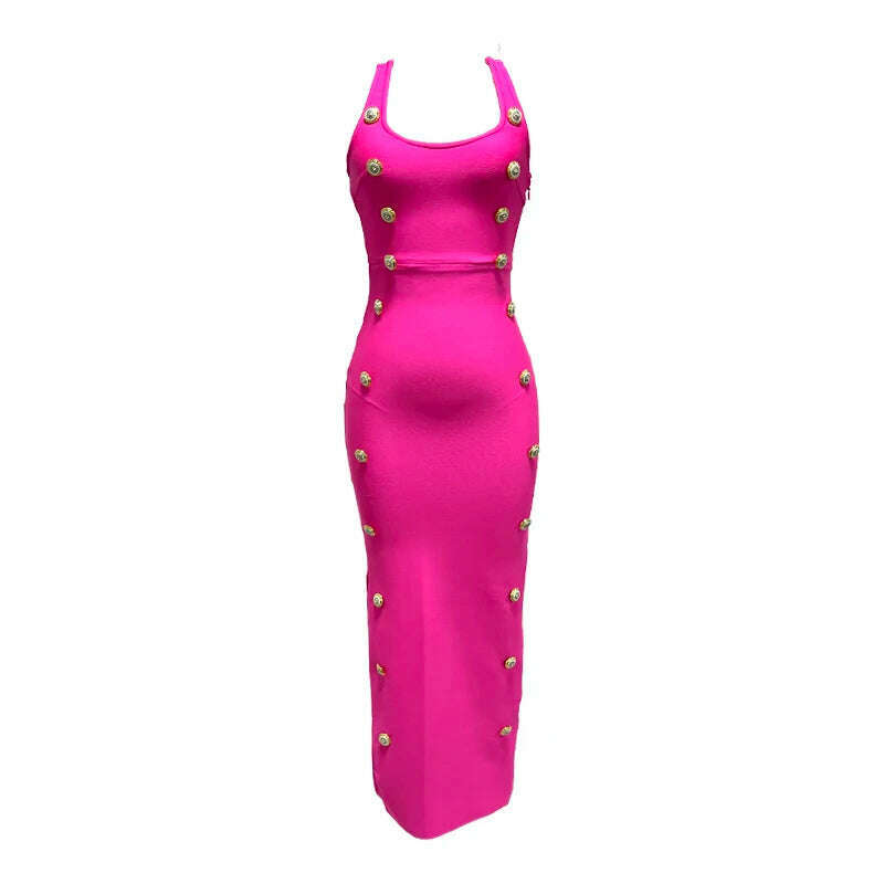 KIMLUD, 2023 New black Color Sleeveless Sexy  long Dress Rayon Bandage Elegant Evening Party Dress Hot Sale, Rose Red / XS, KIMLUD Women's Clothes