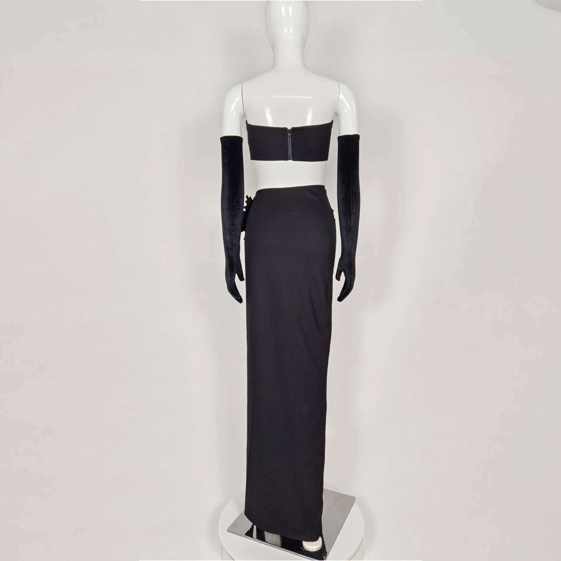 2023 New Celebrity Fashion Performance Costume Stage Wear Women Sexy 3 Pieces Bodycon Long Dress Golves Celebrate NightClub Wear - KIMLUD