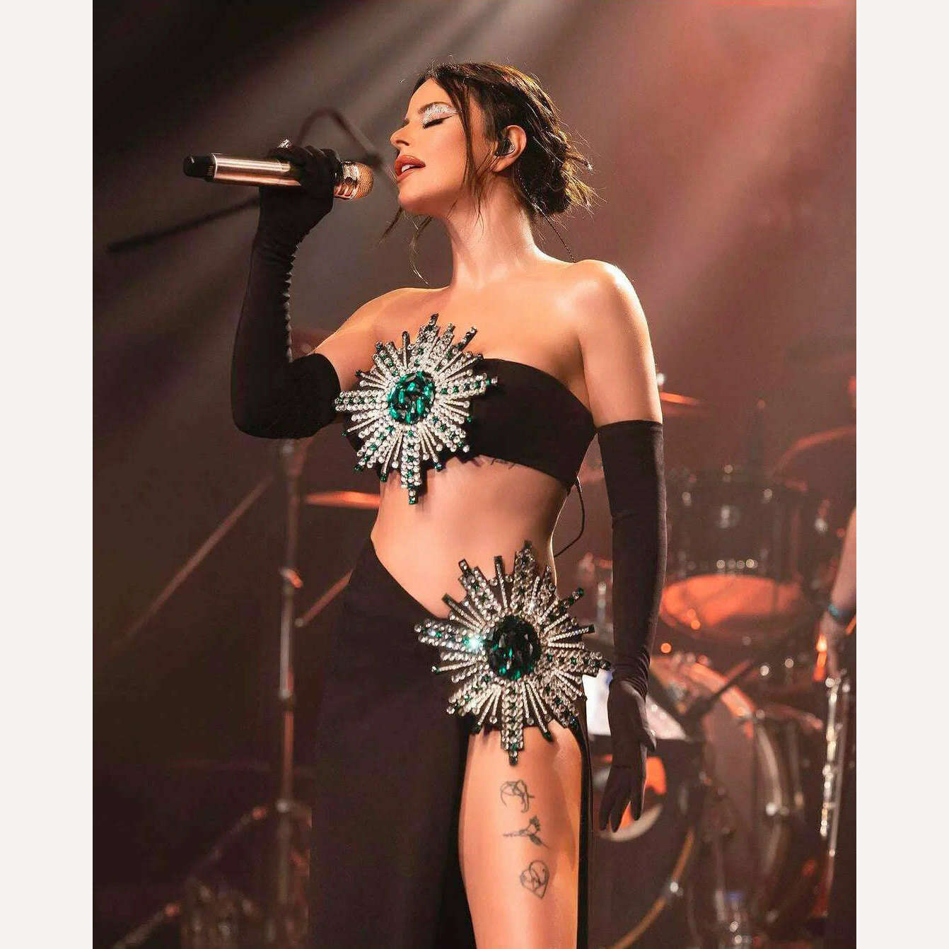 2023 New Celebrity Fashion Performance Costume Stage Wear Women Sexy 3 Pieces Bodycon Long Dress Golves Celebrate NightClub Wear - KIMLUD