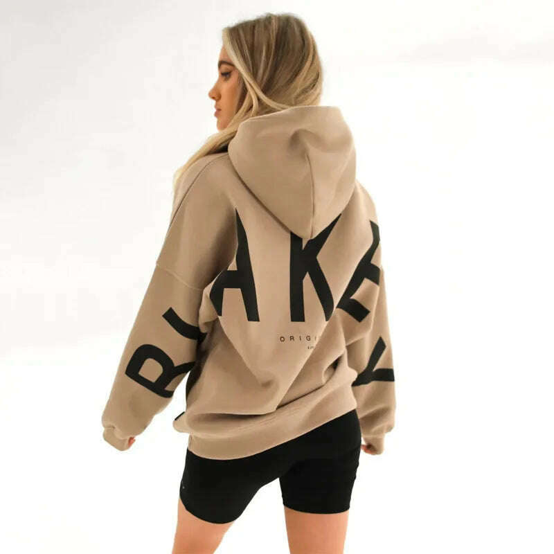 KIMLUD, 2023 New Cross-border Europe And The United States Fashion Printing Thick Long Sleeve Loose Hoodie Woman, khaki / S, KIMLUD Womens Clothes
