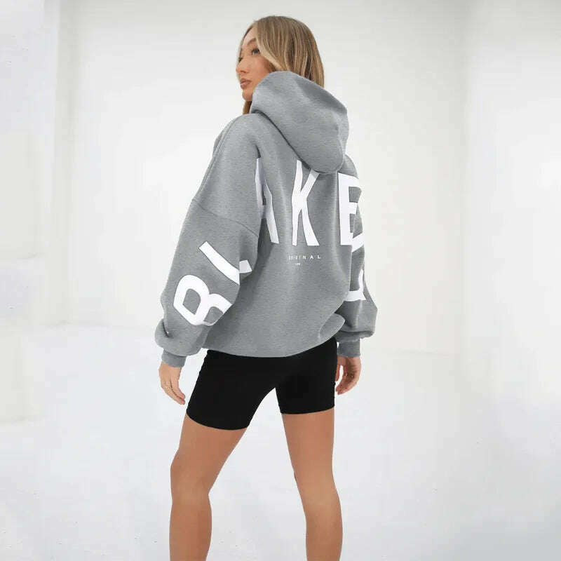 KIMLUD, 2023 New Cross-border Europe And The United States Fashion Printing Thick Long Sleeve Loose Hoodie Woman, gray / XL, KIMLUD Womens Clothes