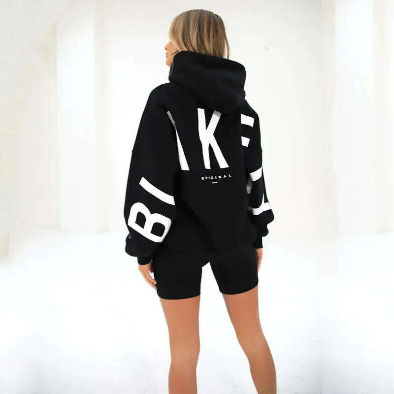 KIMLUD, 2023 New Cross-border Europe And The United States Fashion Printing Thick Long Sleeve Loose Hoodie Woman, black / XL, KIMLUD Womens Clothes