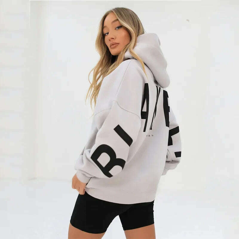 KIMLUD, 2023 New Cross-border Europe And The United States Fashion Printing Thick Long Sleeve Loose Hoodie Woman, white / S, KIMLUD Womens Clothes