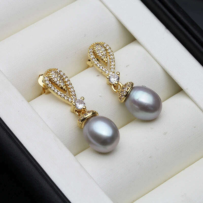 KIMLUD, 2023 New Dangling Natural Pearl Earrings For Women,Cute Boho Freshwater Pearl Earring Wedding Engagement Gift White Black, grey pearl earring, KIMLUD Women's Clothes