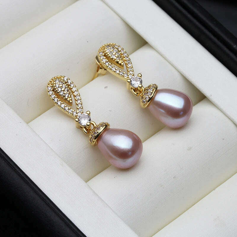 KIMLUD, 2023 New Dangling Natural Pearl Earrings For Women,Cute Boho Freshwater Pearl Earring Wedding Engagement Gift White Black, purple pearl earring, KIMLUD Women's Clothes