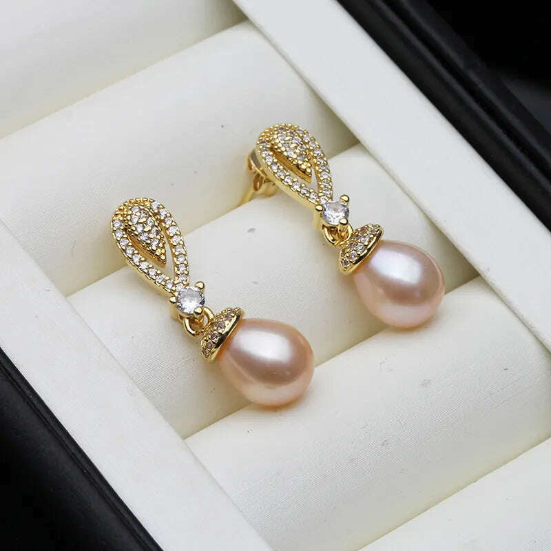 KIMLUD, 2023 New Dangling Natural Pearl Earrings For Women,Cute Boho Freshwater Pearl Earring Wedding Engagement Gift White Black, pink pearl earring, KIMLUD Women's Clothes