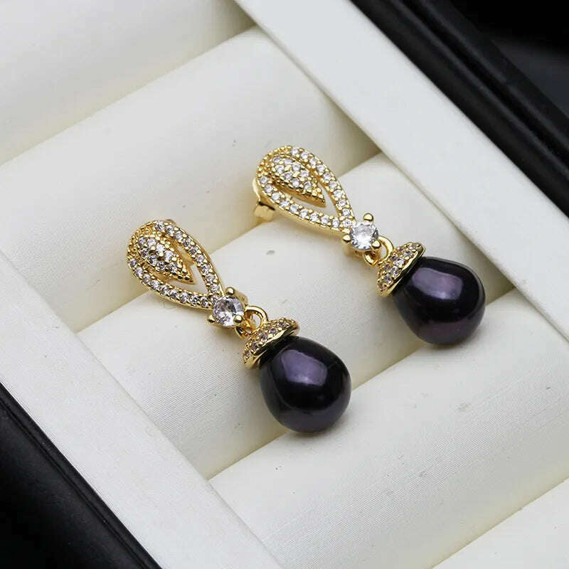 KIMLUD, 2023 New Dangling Natural Pearl Earrings For Women,Cute Boho Freshwater Pearl Earring Wedding Engagement Gift White Black, black pearl earring, KIMLUD Women's Clothes