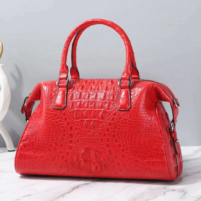 KIMLUD, 2023 New Designer Crocodile Skin Women Travel Handbag Fashion Genuine Leather Lady Shoulder Bag  Large Capacity Messenger Bag 50, red, KIMLUD Womens Clothes