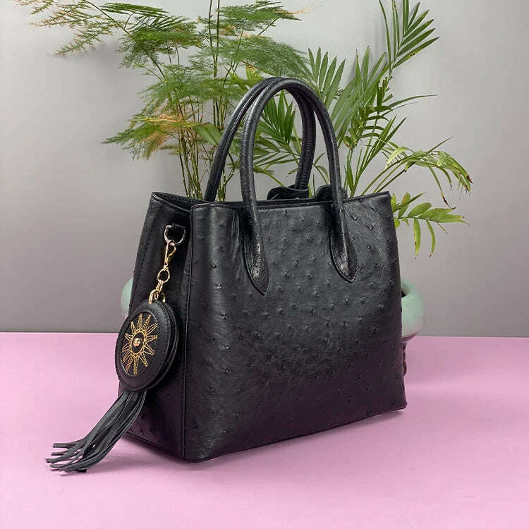 KIMLUD, 2023 New Designer Ostrich Skin Women Handbag Fashion Genuine Leather Lady Messenger Bag Luxury Large Capacity Shoulder Bag 50, black, KIMLUD Womens Clothes