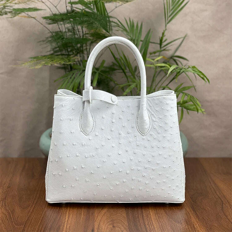 KIMLUD, 2023 New Designer Ostrich Skin Women Handbag Fashion Genuine Leather Lady Messenger Bag Luxury Large Capacity Shoulder Bag 50, white, KIMLUD Womens Clothes