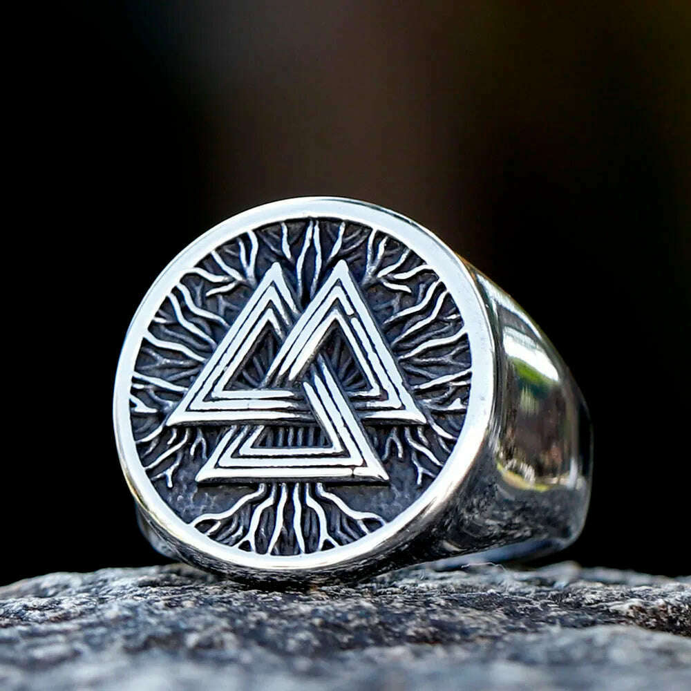 2023 New fashion 316L Stainless Steel Viking Valknut Ring Amulet For Man Dropshipping free shipping - KIMLUD